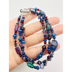 925 sterling silver multi gemstone three strand Bracelet 8”